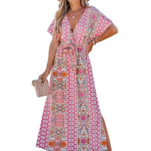 Cupshe Floral Paisley Print Belted Maxi Dres